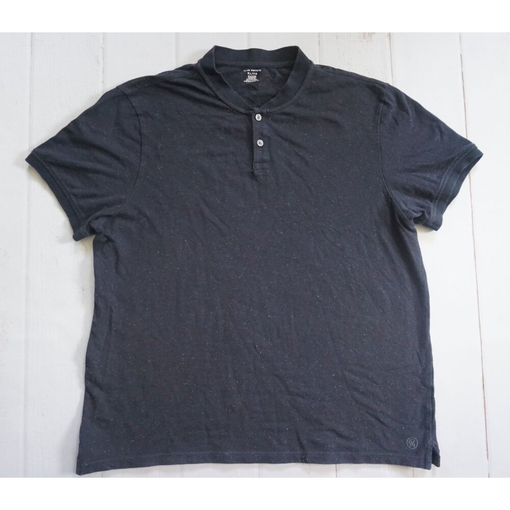 Club Monaco Men's Navy Blue Speckled Short Sleeve Henley Shirt - Size XL